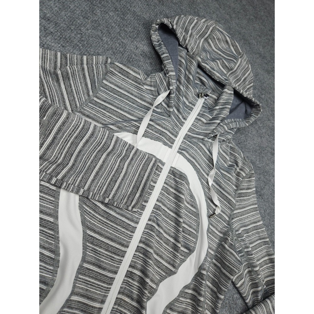 Lululemon In Stride Jacket Womens 8 Gray Striped White Full Zip Pockets